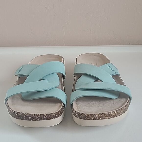 ABEO LizzyĀ Lanai Leather Slide Color Aqua Light Turquoise Size 9 - Picture 3 of 16